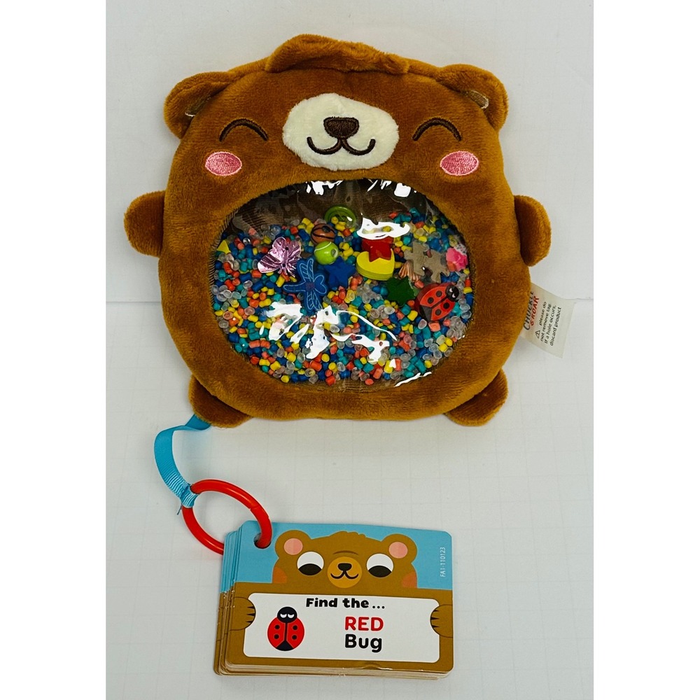 Chuckle & Roar Brown Bear Seek And Find 6" Toddler Sensory Plush Toy w Cards